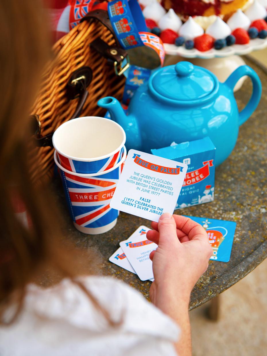 A jubilee picnic including Talking Tables new Royal Trivia game, paper chains and world's first hot cup.